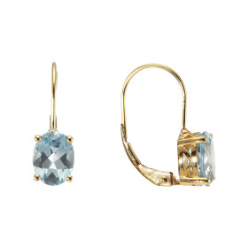 Boucles d oreilles dormeuses Or Jaune 375/1000 serties d Aigues Marines ovales 8x6mm Dimensions boucle : 6x18mm Système d ...