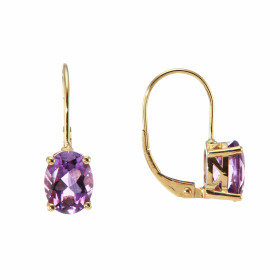 Boucles d oreilles dormeuses Or Jaune 375/1000 serties d Améthystes ovales 8x6mm Dimensions boucle : 6x18mm Système d atta...