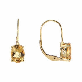 Boucles d'oreilles dormeuses Or Jaune 375/1000 serties de Citrines ovales de 8x6mm. Dimensions de la boucle : 6x18mm. Syst...