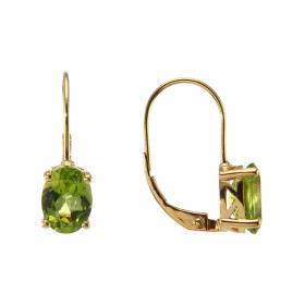 Boucles d oreilles dormeuses Or Jaune 375/1000 serties Péridots ovales 8x6mm Dimensions boucle : 6x18mm Système d attache ...