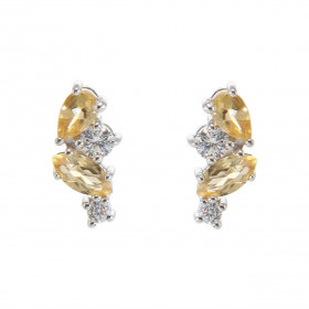 Boucles d oreilles Double Duo Argent 925 Rhodié Citrine Oxydes Motif composé 4 pierres : 1 Citrine poire 5x3mm 1 Citrine m...