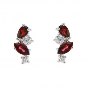 Boucles d oreilles Double Duo Argent 925 Rhodié Grenat Oxydes Motif composé 4 pierres : 1 Grenat poire 5x3mm 1 Grenat marq...