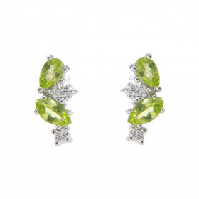 Boucles d oreilles Double Duo Argent 925 Rhodié Péridot Oxydes Motif composé 4 pierres : 1 Péridot poire 5x3mm 1 Péridot m...