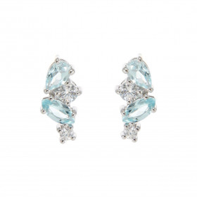 Boucles d oreilles Double Duo Argent 925 Rhodié Topaze bleue traitée Oxydes Motif composé 4 pierres : 1 Topaze bleue trait...