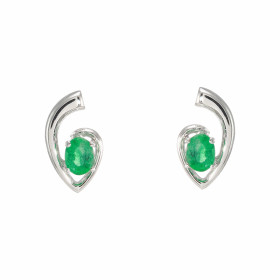 Boucles d'oreilles en Or Blanc 750/1000 et Emeraude. Dimensions des pierres : 4 x 3 mm. Dimensions du Motif : 12 x 7 mm. 