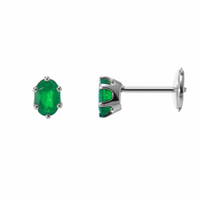  Boucles d oreilles Or Blanc serties deux émeraudes ovales 6x4mm (2x0,4 carat) Les émeraudes sont maintenues dans cette mo...