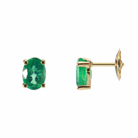  Boucles d oreilles Or Jaune serties deux Emeraudes ovales Chaque pierre mesure 7x5mm pèse 0,7 carat La fermeture s effect...