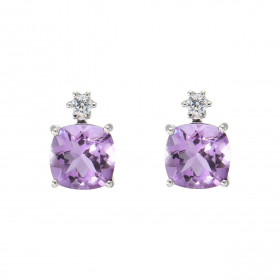 Boucles d oreilles Argent 925 Rhodié Améthyste Coussin 8x8mm Oxyde Boucles type puces serties deux Améthystes taille couss...