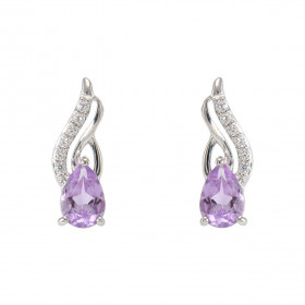 Boucles d oreilles Argent 925 Rhodié Améthyste Poire 6x4mm Oxydes Boucles composées d un motif moderne pavés d oxydes zirc...