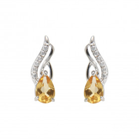 Boucles d'oreilles en Argent 925 Rhodié Citrine Poire 6x4mm et Oxydes. Boucles composées d'un motif moderne pavés d'oxydes...