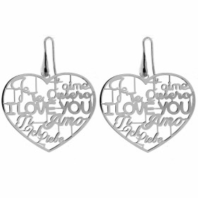 Boucles d'oreilles en Argent 925 rhodié et motif coeur. Longueur : 5cm. Système de fermeture : crochet pendant. Motif coeu...