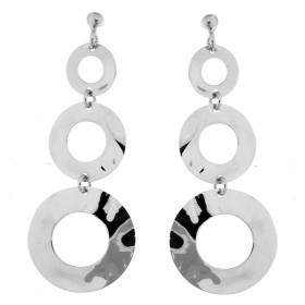 Boucles d'oreilles en Argent 925 rhodié et motifs ronds. Longueur : 5cm. Système de fermeture : poussettes