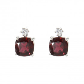 Boucles d oreilles Argent 925 Rhodié Grenat Coussin 8x8mm Oxyde Boucles type puces serties deux Grenats taille coussin 8x8...