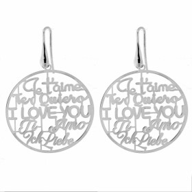 Boucles d oreilles Argent 925 rhodié motif rond Longueur : 5cm Système fermeture : crochet pendant Motif rond Je t aime da...