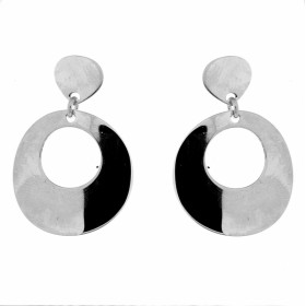 Boucles d'oreilles en Argent 925 rhodié motifs ronds. Longueur : 3,2cm. Système de fermeture : poussettes