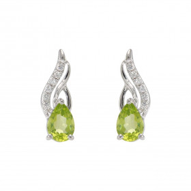 Boucles d'oreilles en Argent 925 Rhodié Péridot Poire 6x4mm et Oxydes