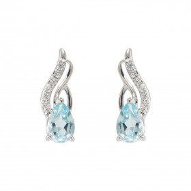 Boucles d'oreilles en Argent 925 Rhodié Topaze bleue traitée Poire 6x4mm et Oxydes