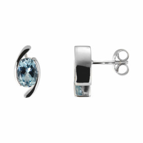  Boucles d oreilles Or Blanc 750 serties d aigues marines ovales Pierres ovales 7x5mm (2x0,70 carat) serties demi-clos Dim...