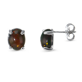 Boucles d'oreilles en Or Blanc 750 et Opales Noires 9x7mm. Ces boucles sont serties d'opales noires ovales de 9x7mm (2x1.2...