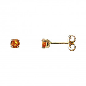 Boucles d&#39;oreilles en Or Jaune 750 et Saphir Orange traité . Ces boucles sont serties de saphirs oranges ronds de 4mm ...