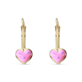 Boucles d oreilles enfant or jaune 375 composée d un coeur laque rose 6x6mm Système d attache : dormeuse Dimension extérie...