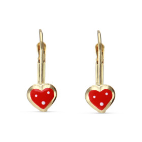 Boucles d oreilles enfant or jaune 375 composée d un coeur laque rouge 6x6mm Système d attache : dormeuse Dimension extéri...