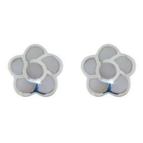 Boucles d oreilles forme fleurs Argent Nacre blanche Diamètre d une fleur : 13mm 