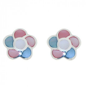 Boucles d'oreilles Fleur Argent et Nacre multicolore