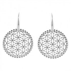 Boucles d oreilles fleur vie Argent 925 Rhodié Motif rond 30mm Longueur totale d une boucle : 4,5cm
