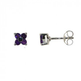 Boucles d oreilles Argent 925 Améthyste, motifs fleurs composés 4 pierres 2,5mm