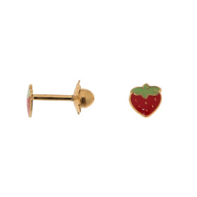 Boucles d oreilles enfant Or jaune 375/1000 Motif fraise émaillé Dimensions d une fraise: 5x5mm Fermeture par vis 