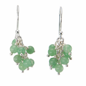 Boucles d oreilles pendantes forme grappes petites pierres rondes Les pierres varieté Aventurine sont taillées petites bou...