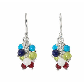 Boucles d'oreilles pendantes en forme de grappes avec de petites pierres rondes. Les pierres de varieté Multicolore sont t...