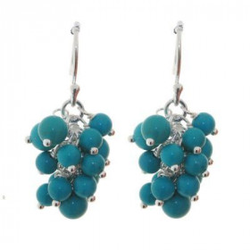  Boucles d oreilles pendantes forme grappes petites pierres rondes Petites boules turquoises reconstituées Le diamètre d u...