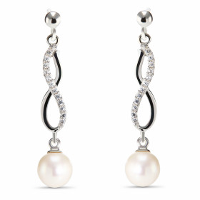 Boucles d oreilles Infini Argent Perle Culture Oxyde zirconium Motif Infini 16x5mm serti d oxydes zirconium Perle culture ...
