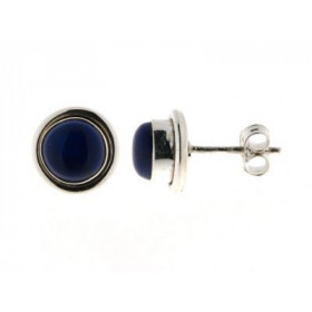 Boucles d&#39;oreilles style puces d&#39;oreilles serties de pierres rondes. Les pierres de varieté Lapis Lazuli sont tail...