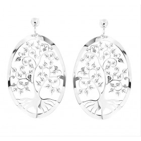  Boucles d oreilles martelées ovales argent rhodié motif arbre vie Dimension motif : 26x38 mm Longueur totale : 4,4 cm  