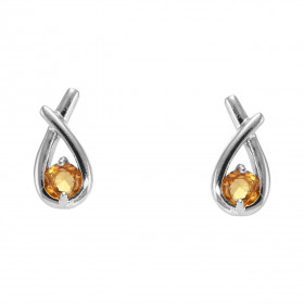 Boucles d'oreilles Motif Croisé Argent 925 Rhodié Citrine Ronde 4mm