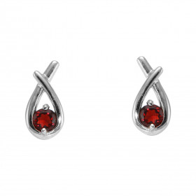 Boucles d'oreilles Motif Croisé Argent 925 Rhodié Grenat Rond 4mm