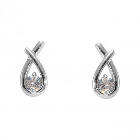 Boucles d'oreilles Motif Croisé Argent 925 Rhodié Oxyde de zirconium Rond 4mm. Chaque boucle est sertie d'une pierre ronde...