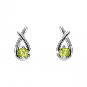 Boucles d'oreilles Motif Croisé Argent 925 Rhodié Péridot Rond 4mm. Chaque boucle est sertie d'une pierre ronde de 4mm de ...