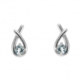 Boucles d'oreilles Motif Croisé Argent 925 Rhodié Topaze bleue traitée Ronde 4mm