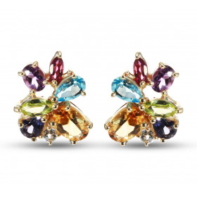 Boucles d oreilles Motif floral Or Jaune 375 pierres fines Ces boucles sont serties tourmalines roses marquises 4x2mm, pér...