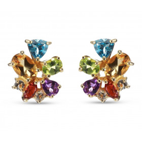 Boucles d oreilles Motif floral Or Jaune 375 pierres fines Ces boucles sont serties grenats marquises 4x2mm, péridots oval...