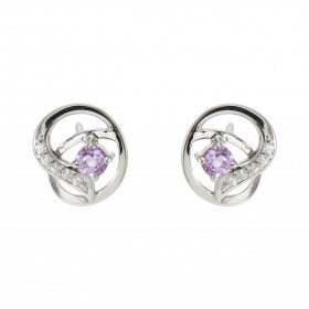 Boucles d'oreilles Motifs entrelacés en Argent 925 Rhodié Améthyste Rond et Oxydes