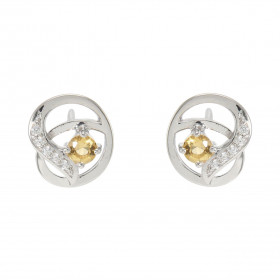 Boucles d'oreilles Motifs entrelacés en Argent 925 Rhodié Citrine Rond et Oxydes