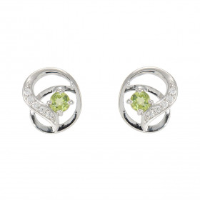 Boucles d'oreilles Motifs entrelacés en Argent 925 Rhodié Péridot Rond et Oxydes