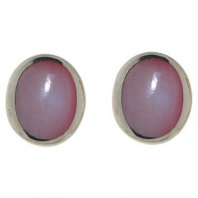 Boucles d oreilles Argent 925 Nacre , motif oval ondulé 14x16mm