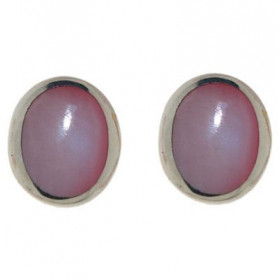 Boucles d'oreilles Argent 925 Nacre , motif oval ondulé de 14x16mm