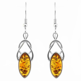 Boucles d'oreilles Noeud d'amour Celtique Ambre et Argent 925. Boucles d'oreilles pendantes en Argent 925 et Ambre couleur...